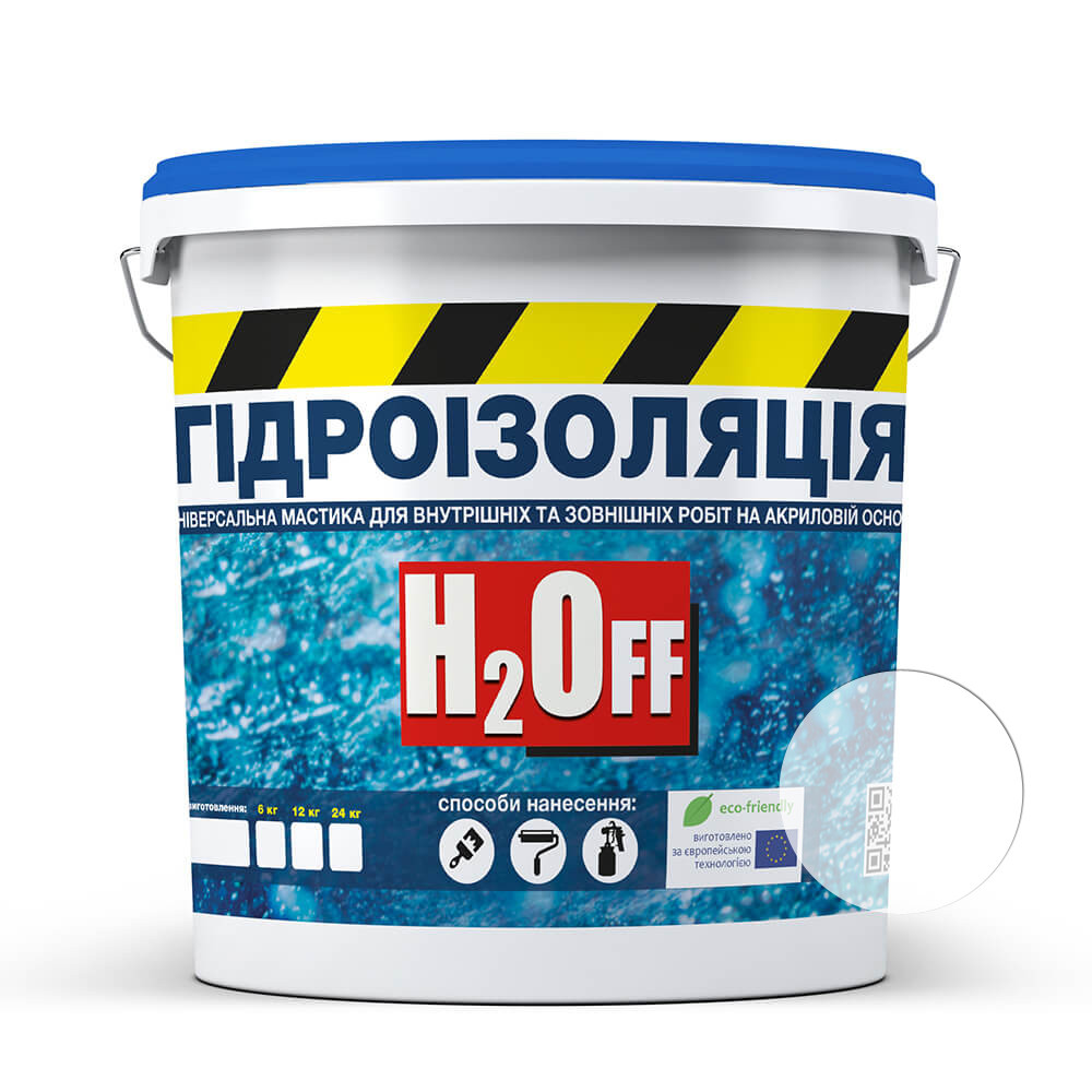 Гидроизоляция универсальная акриловая краска-мастика Skyline H2Off Прозрачная 1 кг