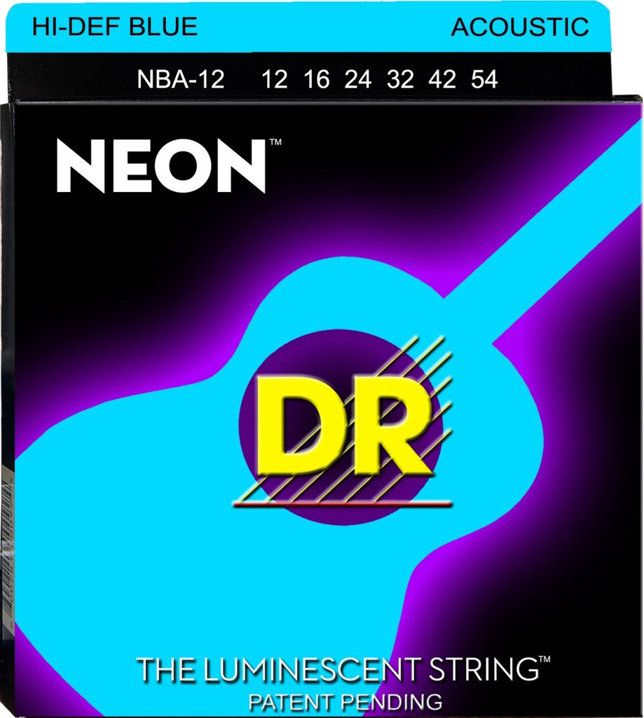 Струни для акустичної гітари DR NBA-12 Hi-Def Neon Blue K3 Coated Medium Acoustic Guitar Strings 12/54