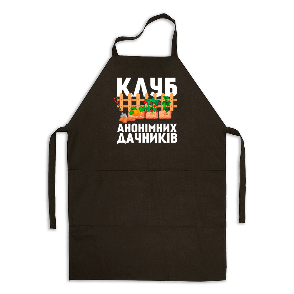 Фартук черный кухонный с принтом для дачника Клуб анонимных дачников Дача ФА000764 Кавун