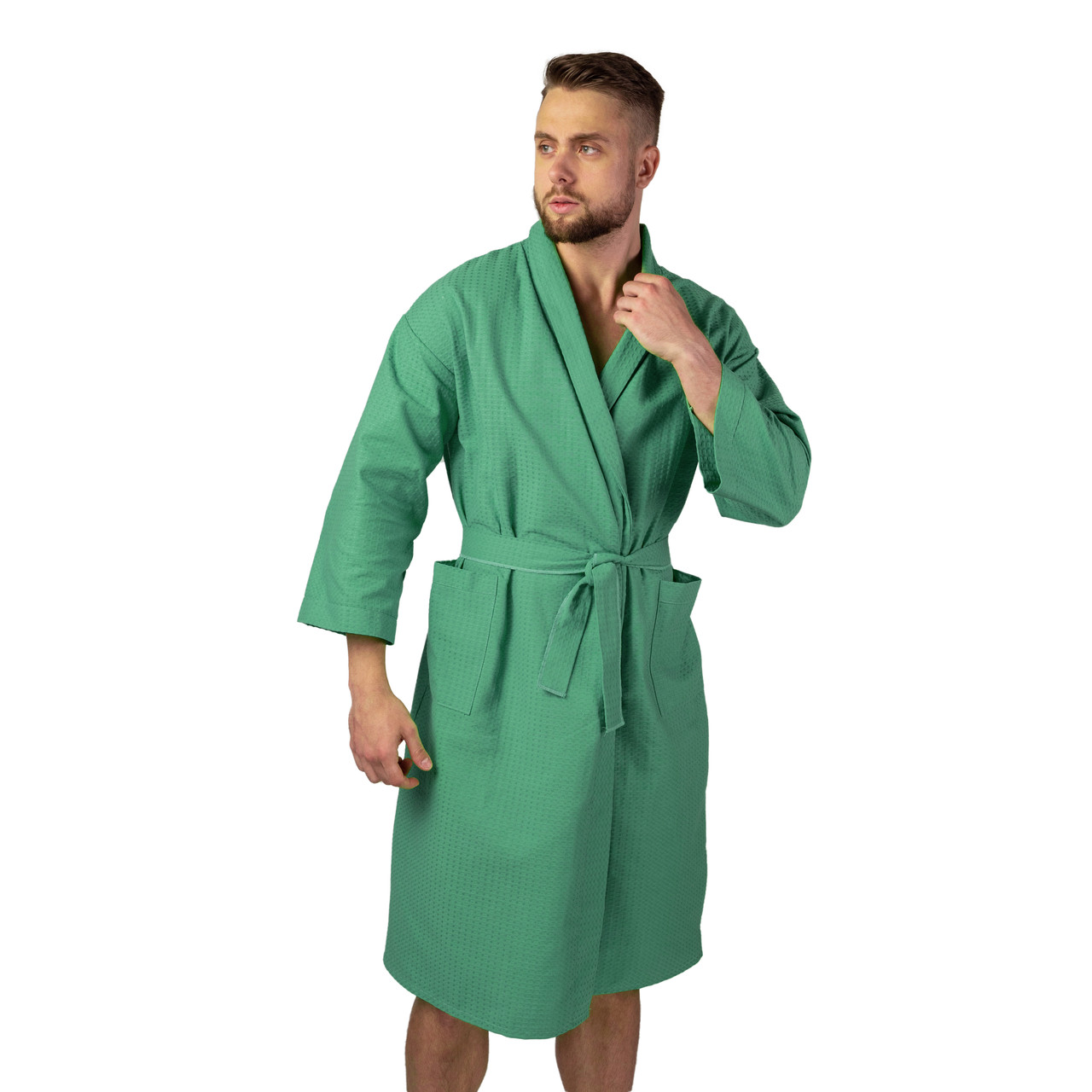 Вафельний халат Luxyart Кімоно (46-48) М Зелений (LS-1638)