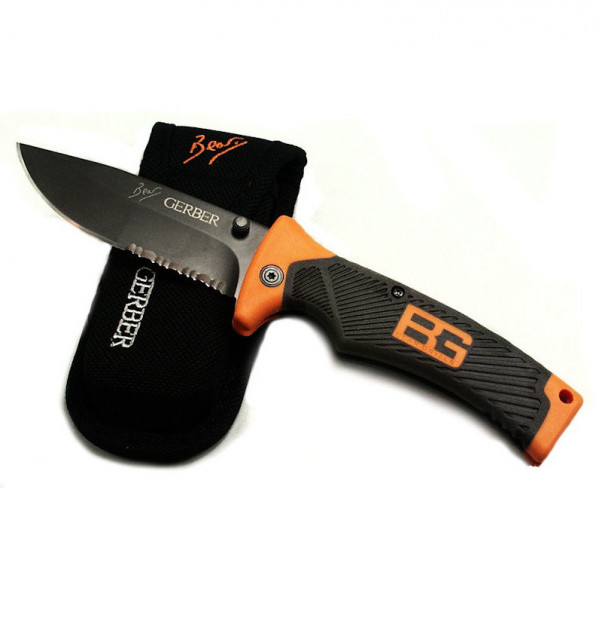 Универсальный складной нож Gerber с чехлом Черный с оранжевым (31-SAN029)