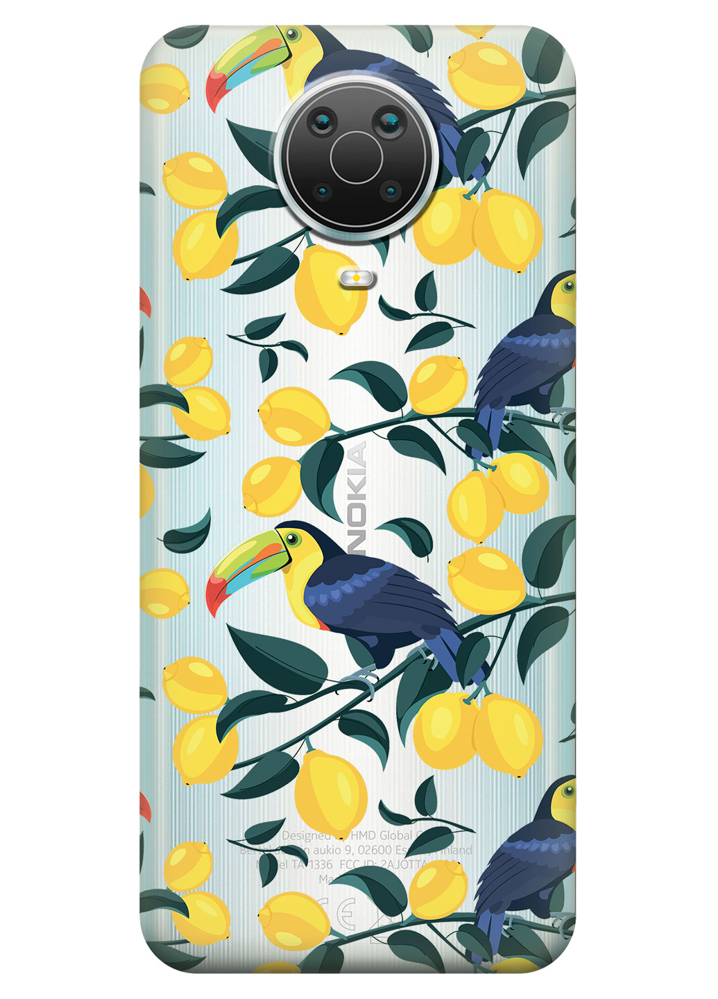 Прозрачный силиконовый чехол iSwag для Nokia G20 с рисунком - Туканы и лимоны (KS15160)