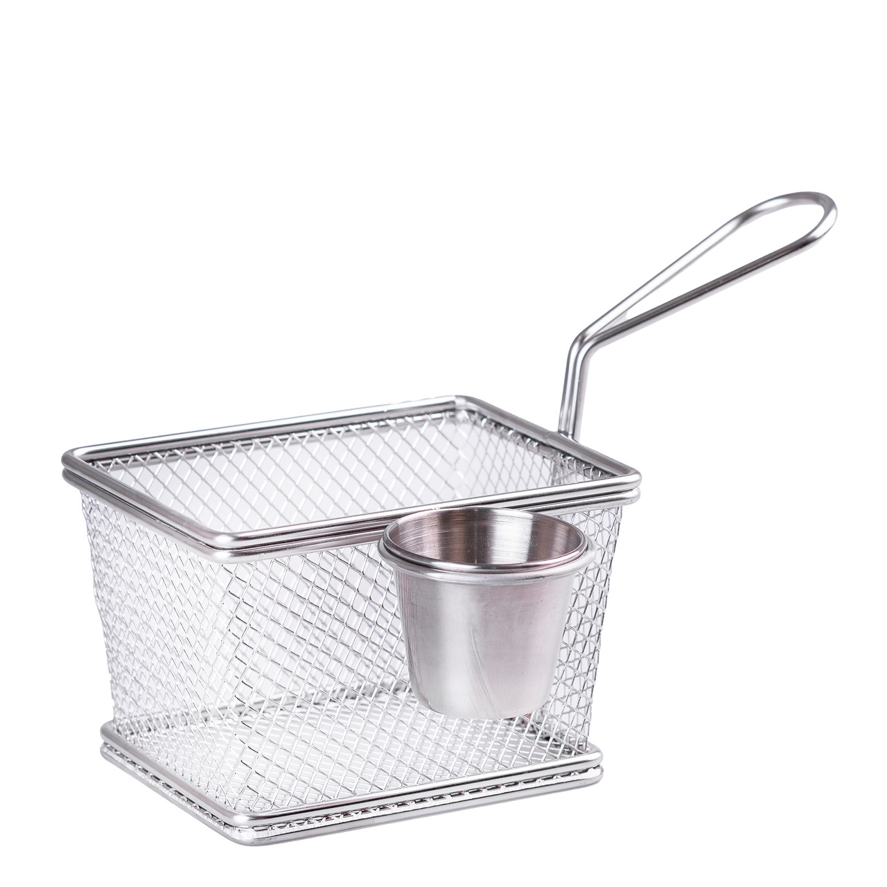 Корзина для фритюра и подачи снеков с соусником TS Kitchen 9,5×19см из нержавеющей стали (HP743)