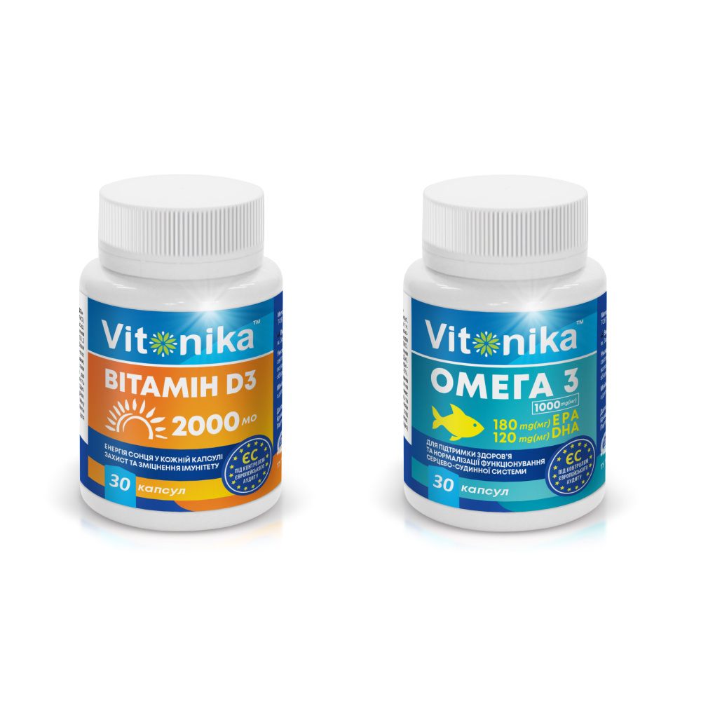 Вітамін Vitonika D-3 2000 МО у капсулах №30 + Vitonika ОМЕГА-3 180 EPA/120 DHA 1000 мг №30