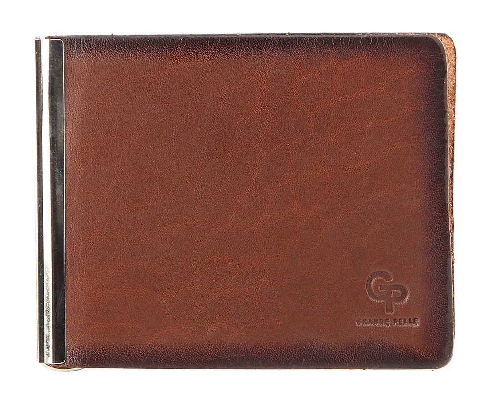 Шкіряний затискач для банкнот GRANDE PELLE 00233 Коричневий