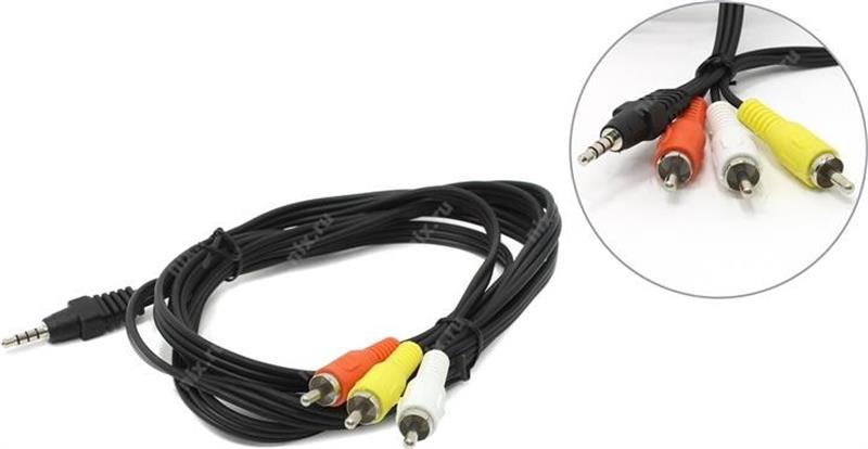 Аудио-кабель Cablexpert (CCA-4P2R-2M), 3.5мм - 3хRCA, 2 м, черный