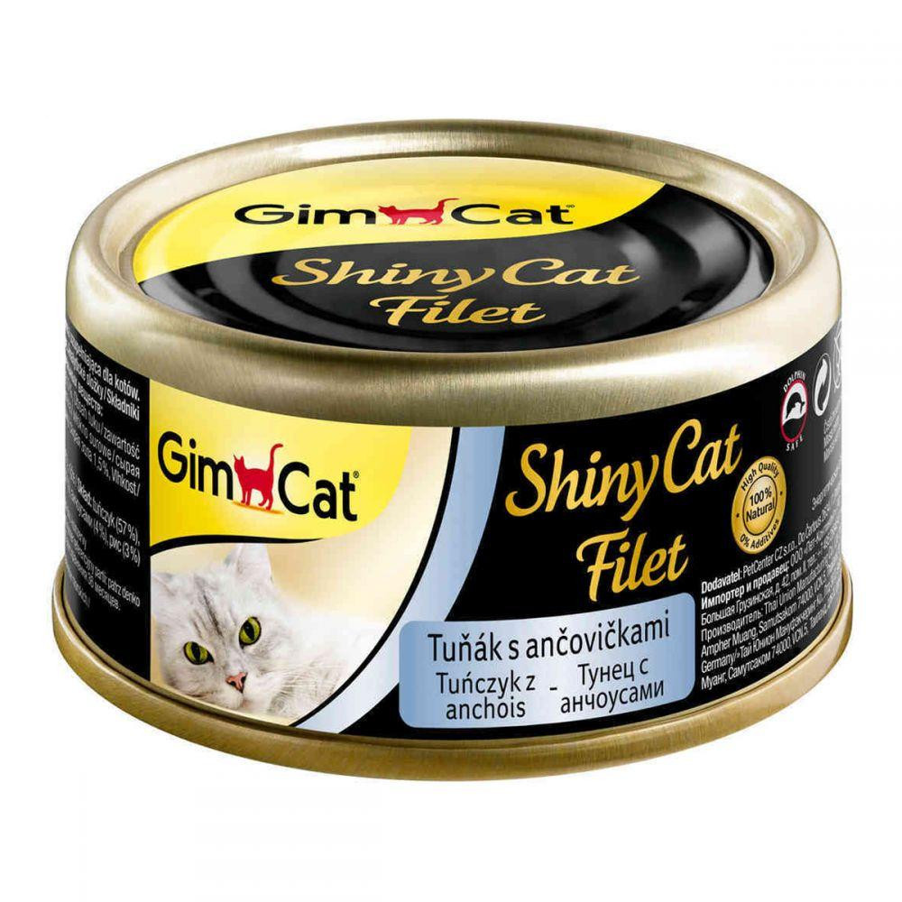 Влажный корм для кошек GimCat Shiny Cat Filet 70 г, с тунцом и анчоусом