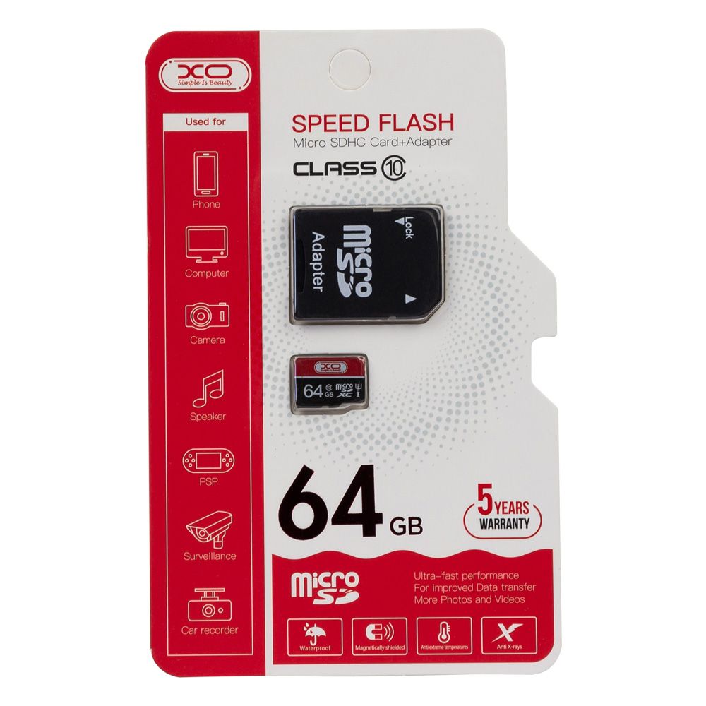 Карта памяти с адаптером MicroSDXC XO 64gb Class 10 Черно-Красный