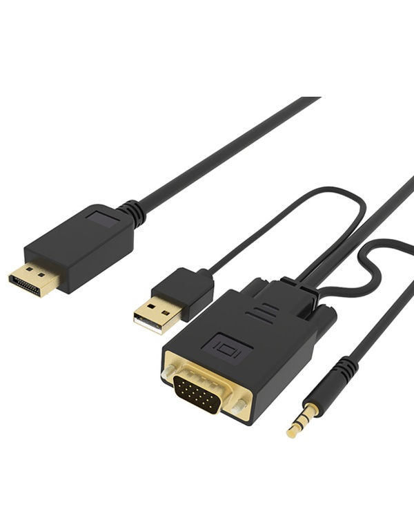 Перехідник моніторний Lucom DisplayPort-VGA HD15 M/M (DP-екран) 1080p 2.0m +Audio USBpower чорний (62.09.8237)