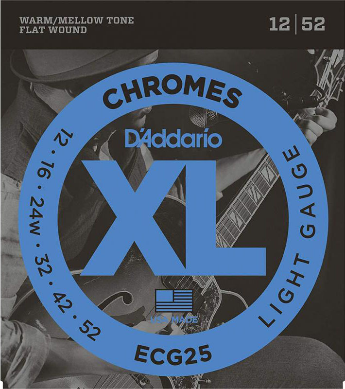 Струны для электрогитары D'Addario ECG25 Chromes Flat Wound Light Electric Strings 12/52