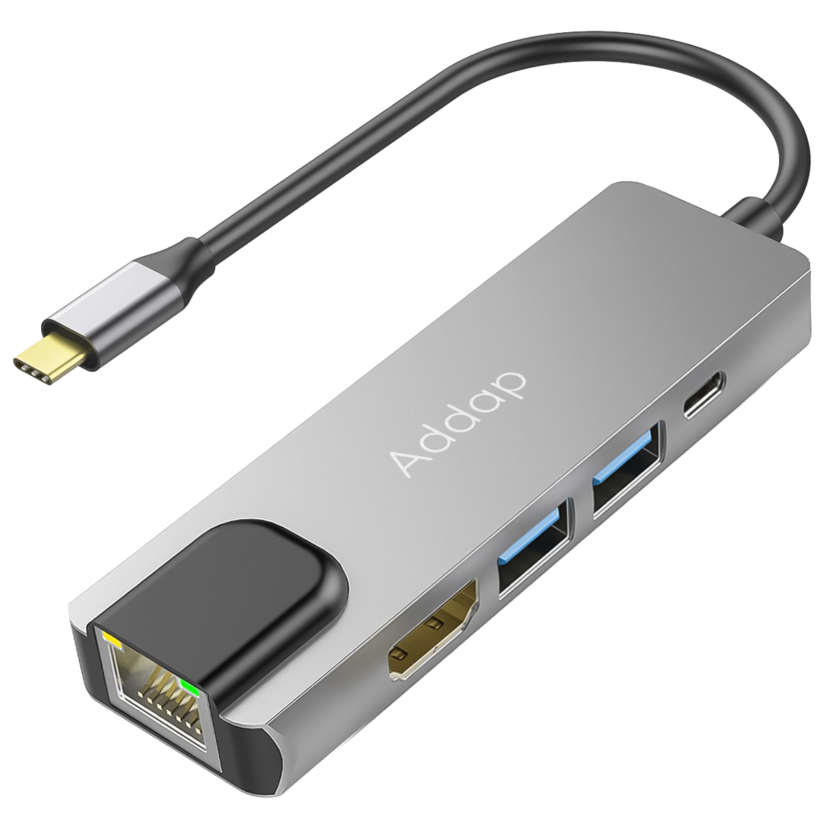 Мультифункциональный хаб / разветвитель Addap MH-09s 5в1 2 x USB 3,0 + Type-C + HDMI + Ethernet Gigabit