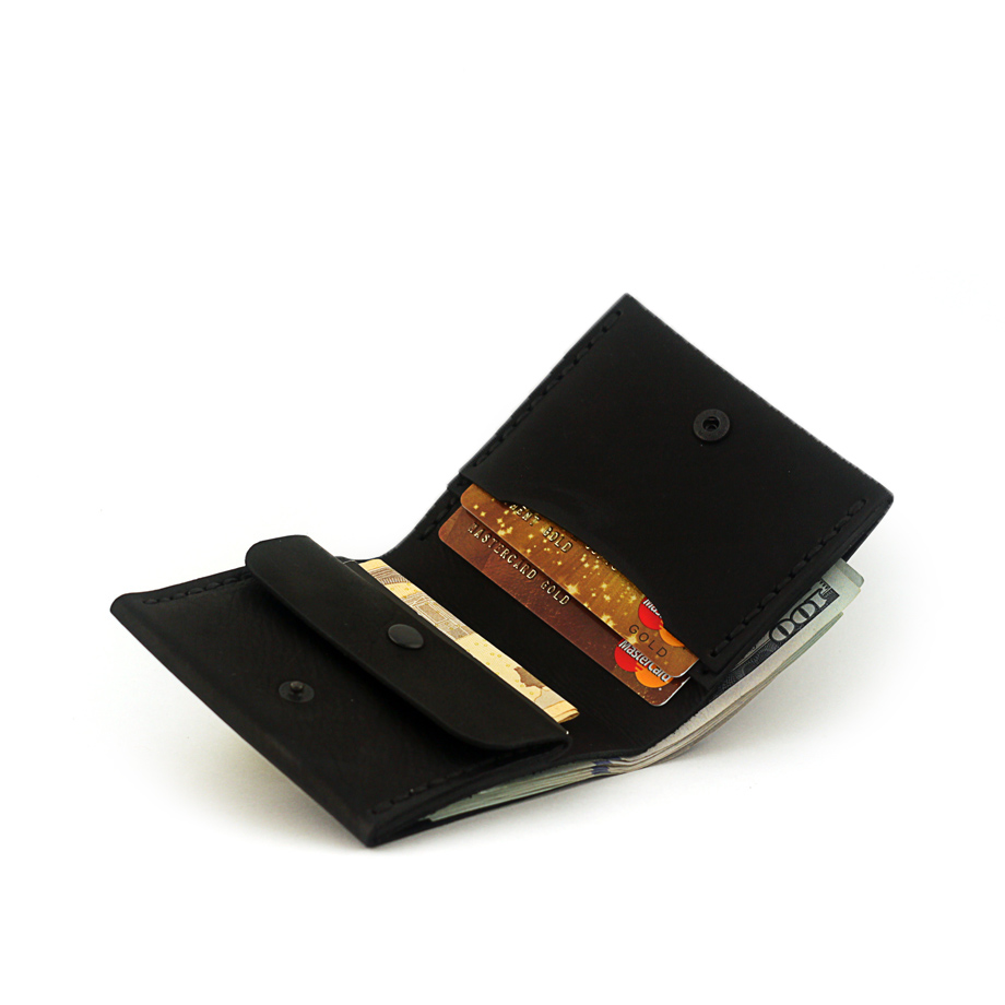 Мужской кошелёк кожаный на кнопке Wallet Square (as120101) Чёрный 