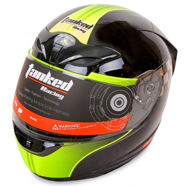 Мотошолом Tanked Racing T112-3 Салатово-чорний (SK00094)