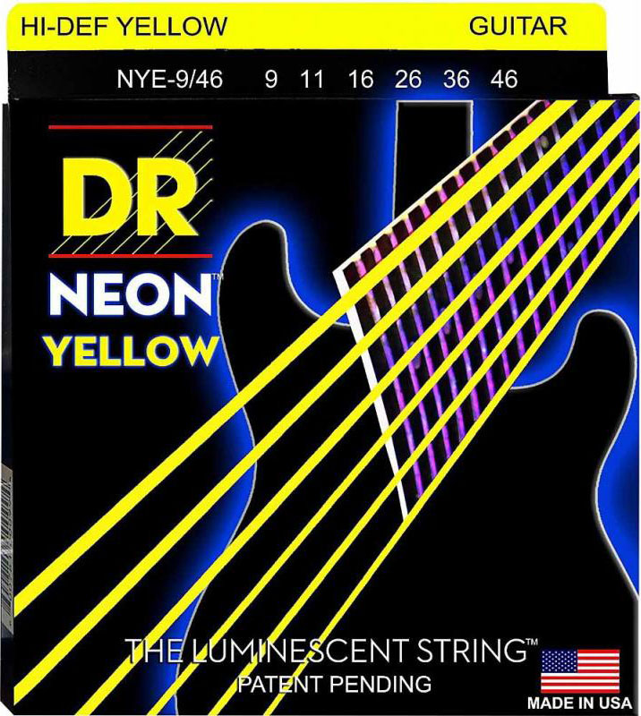 Струны для электрогитары DR NYE-9/46 Hi-Def Neon Yellow K3 Coated Light Heavy Electric Guitar Strings 9/46