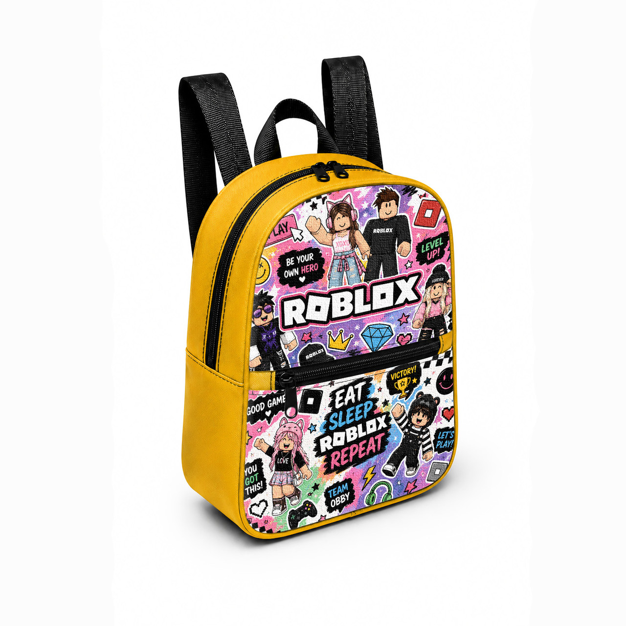Дитячий міні-рюкзак з принтом Roblox для дівчинки жовтий, 28×24×10 см