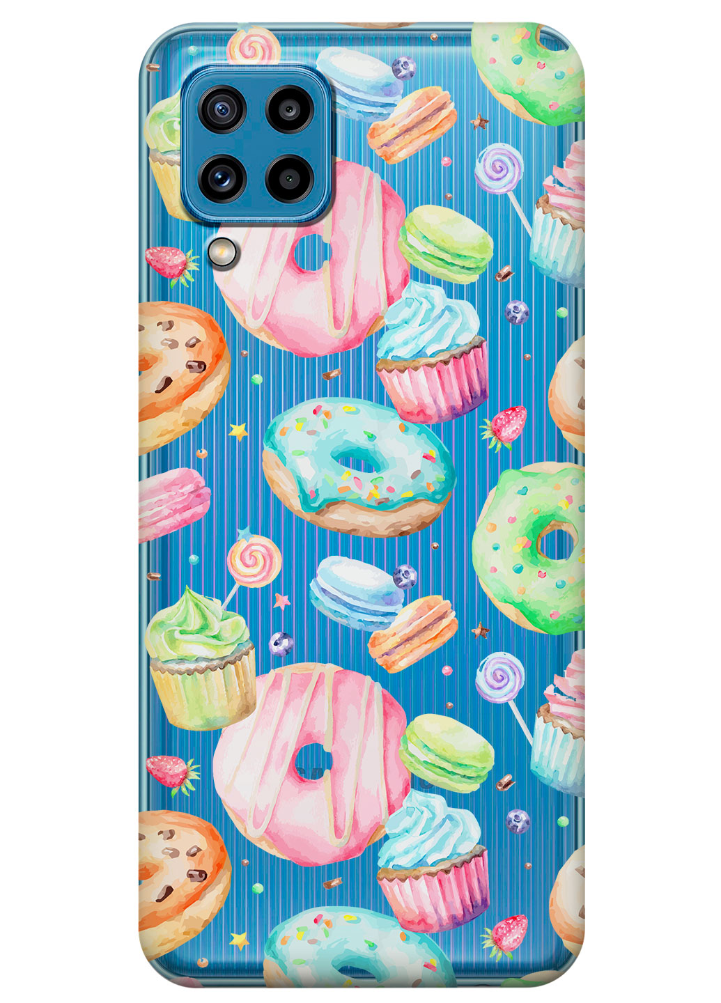 Прозрачный силиконовый чехол iSwag для Samsung Galaxy M32 с рисунком - Пончики (KS15230)