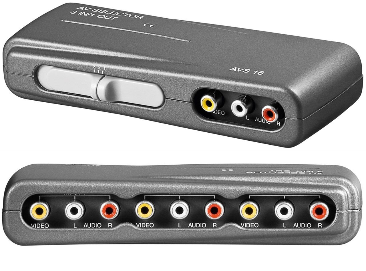 Перехідник аудіо-відео Goobay RCA 3x1 F/F (Switch AV) 3AV-input/1AV-output ручний сірий (75.06.0925)