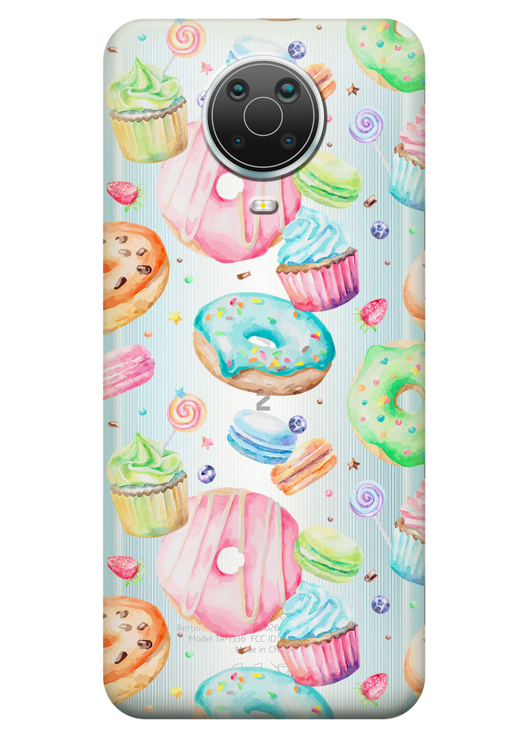 Прозрачный силиконовый чехол iSwag для Nokia G20 с рисунком - Пончики (KS15155)