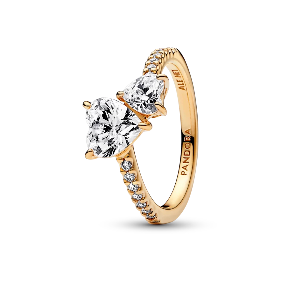 Серебряное кольцо Pandora "Два сердца" 50