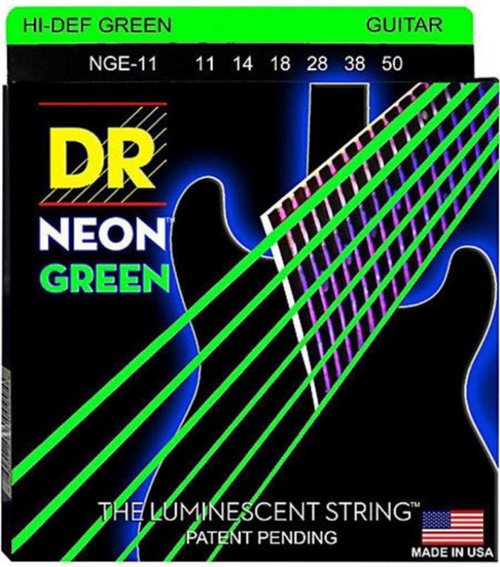 Струны для электрогитары DR NGE-11 Hi-Def Neon Green K3 Coated Heavy Electric Guitar Strings 11/50