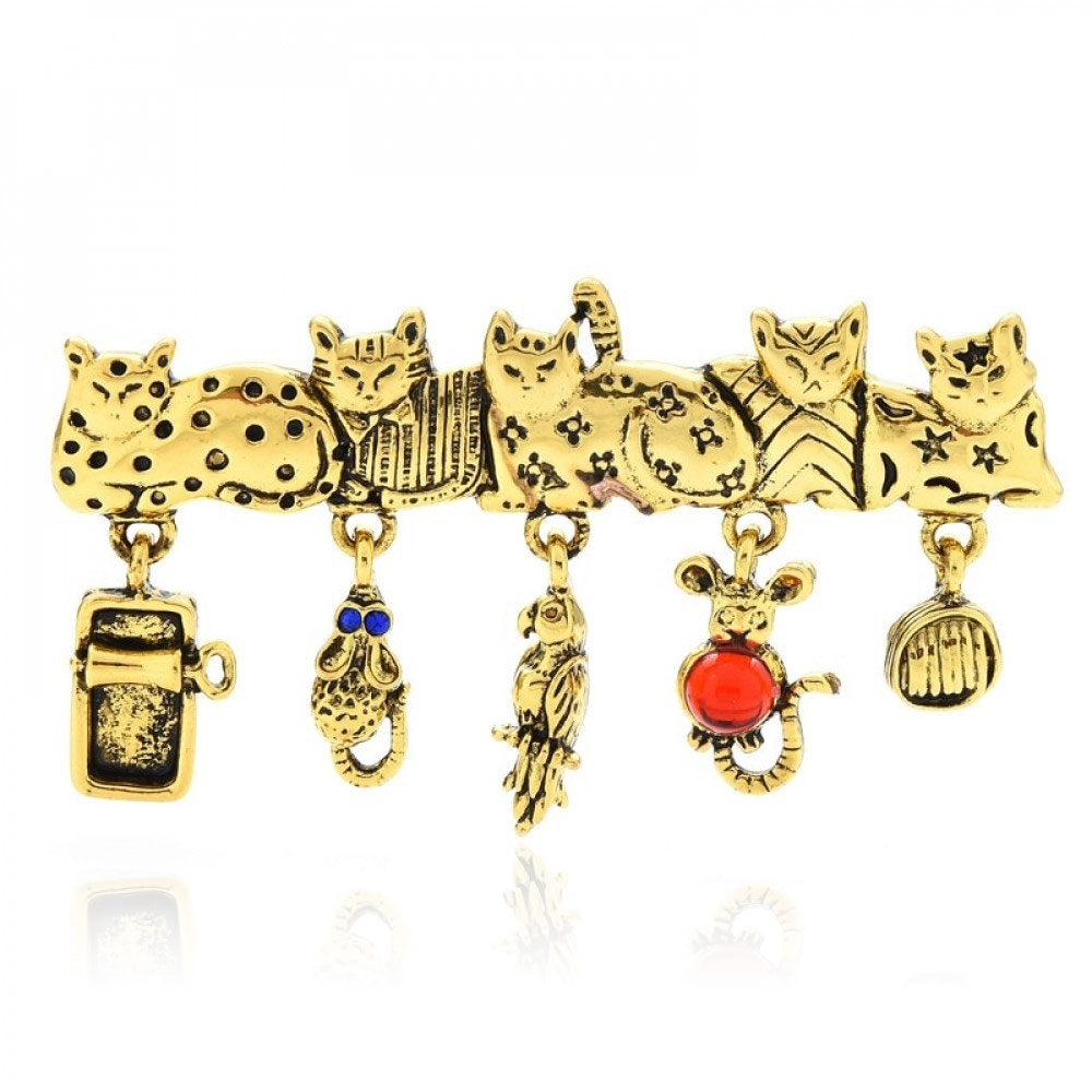Бижутерная брошь BROCHE Котики BRBF113116 7.0х3.6 см Золотистый (1690)