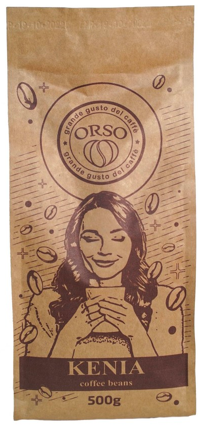 Свіжообсмажена кава в зернах моносорт Orso Kenya 100% Арабіка 8 шт х 500 г