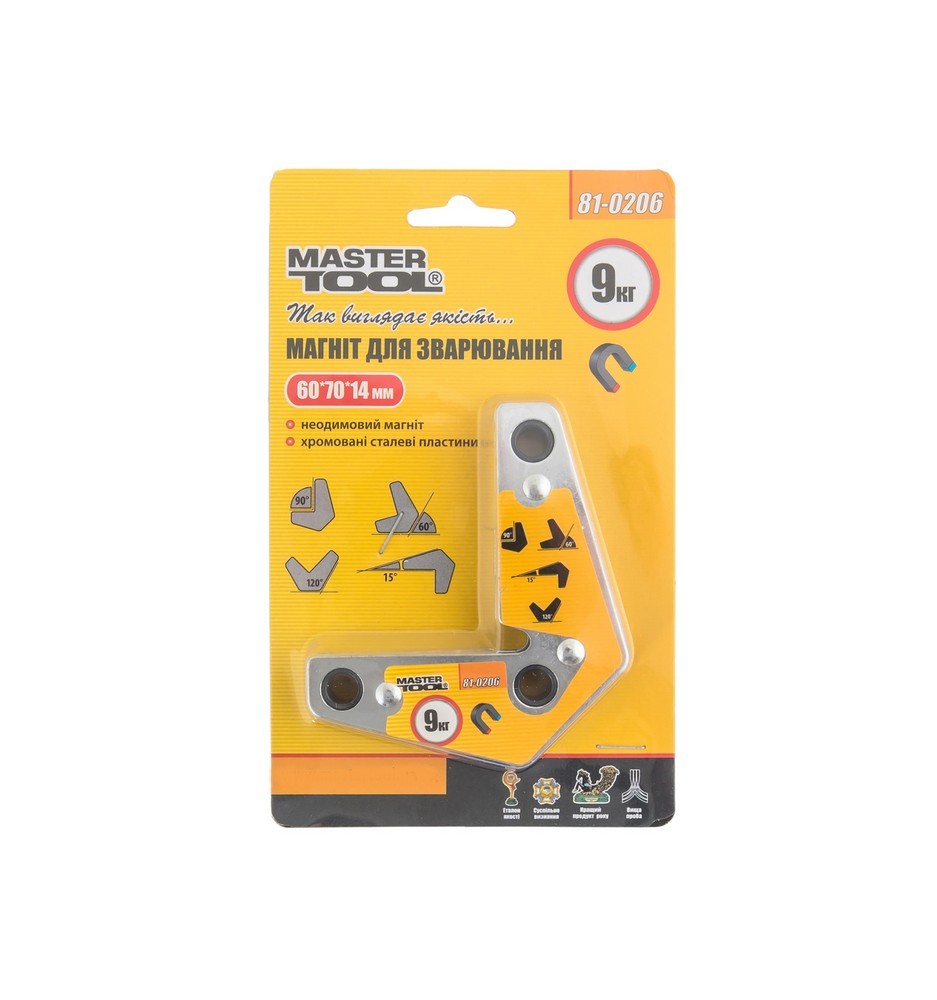 Магнит угловой для сварки MASTERTOOL GM 9 кг 15/60/90/120° неодимовый магнит (81-0206)
