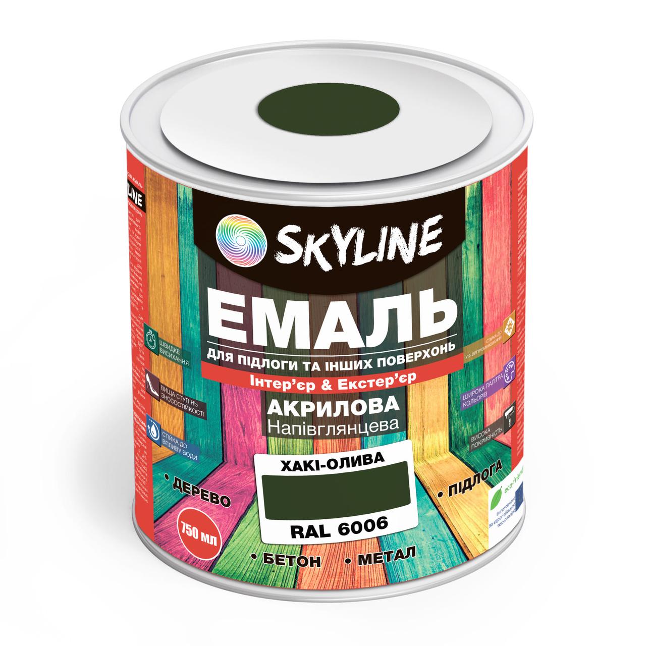 Эмаль для пола и других поверхностей акриловая SkyLine Хаки-олива RAL 6006 0.75 л