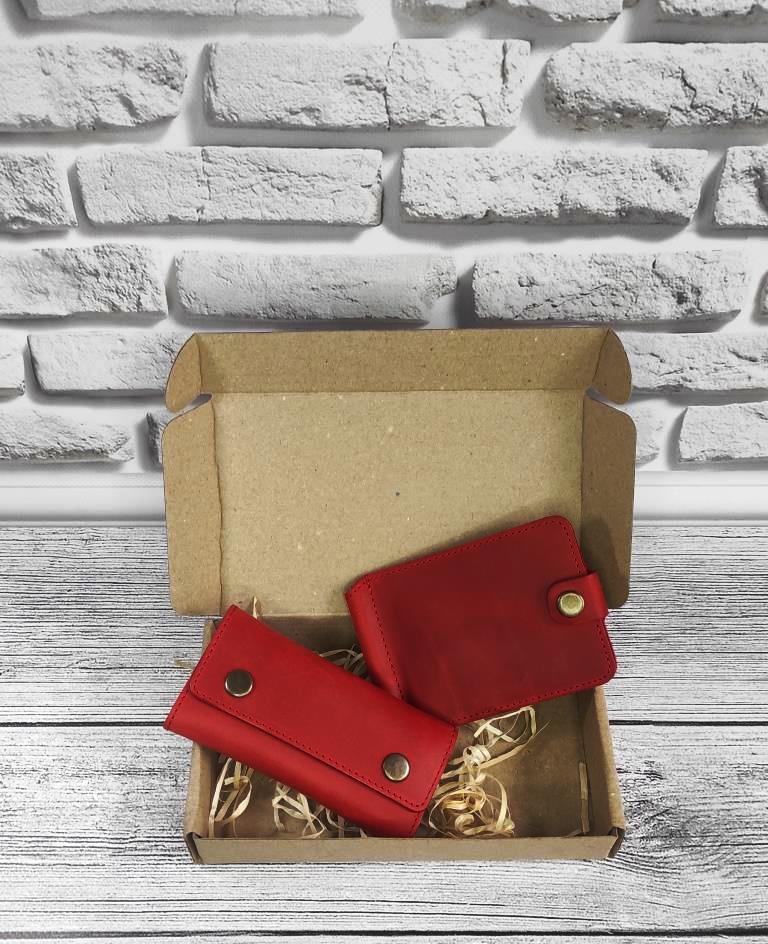 Подарунковий набір DNK Leather №5 затискач + ключниця 18х10х3,5 см Червоний