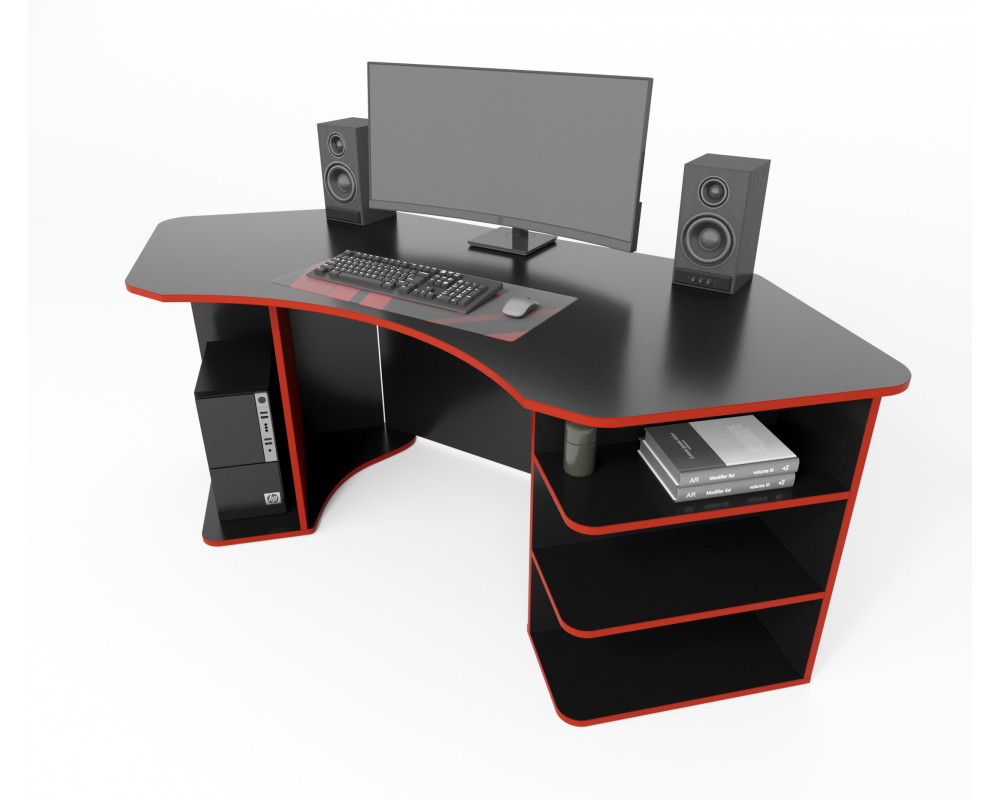 Геймерский игровой стол COMFY-HOME Karbid черный/красная кромка