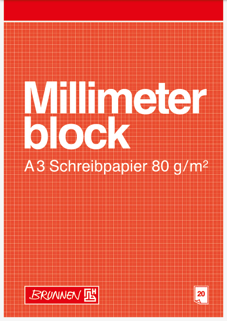 Блокнот миллиметровой бумаги А3 Brunnen 80 г/м2, 20 листов (104737001)