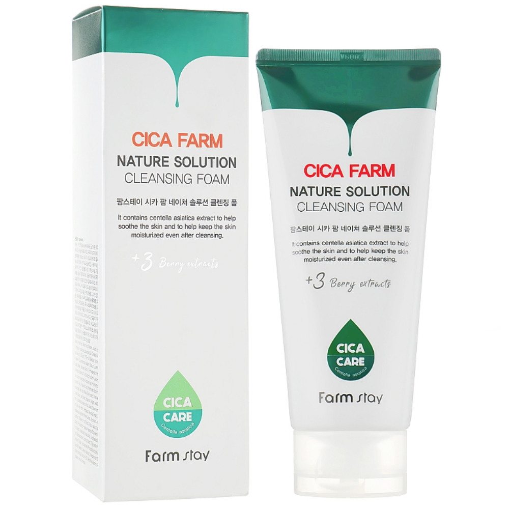Пенка для умывания с экстрактом азиатской центеллы Farmstay Cica Farm Nature Solution Cleansing Foam 180 мл (8809480773228)