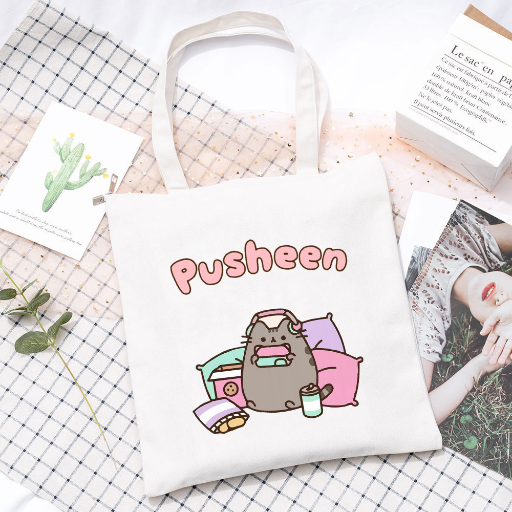 Сумка эко-шоппер No brand Pusheen cat Кот 35х38 см на молнии Белый (v-12142)