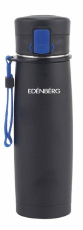 Термокухоль Edenberg EB-629 480 мл Чорний з синім ремінцем (220034)