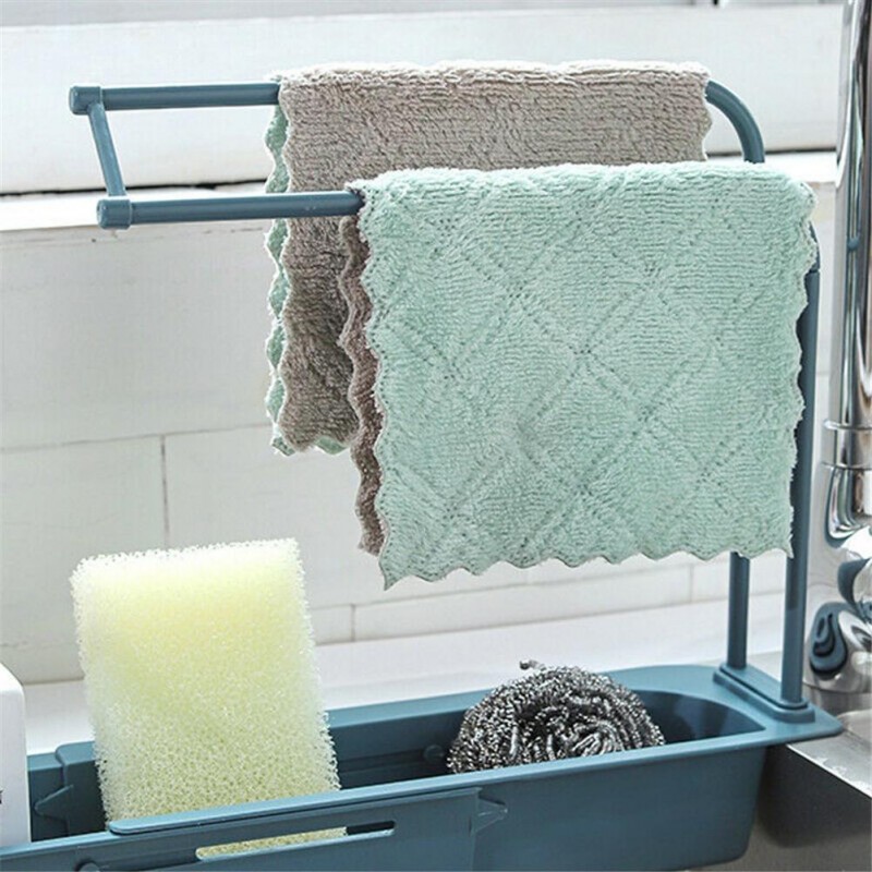 Органайзер-подставка Sink Holder для кухонной раковины с держателем для полотенец раздвижной 36-49см Синий