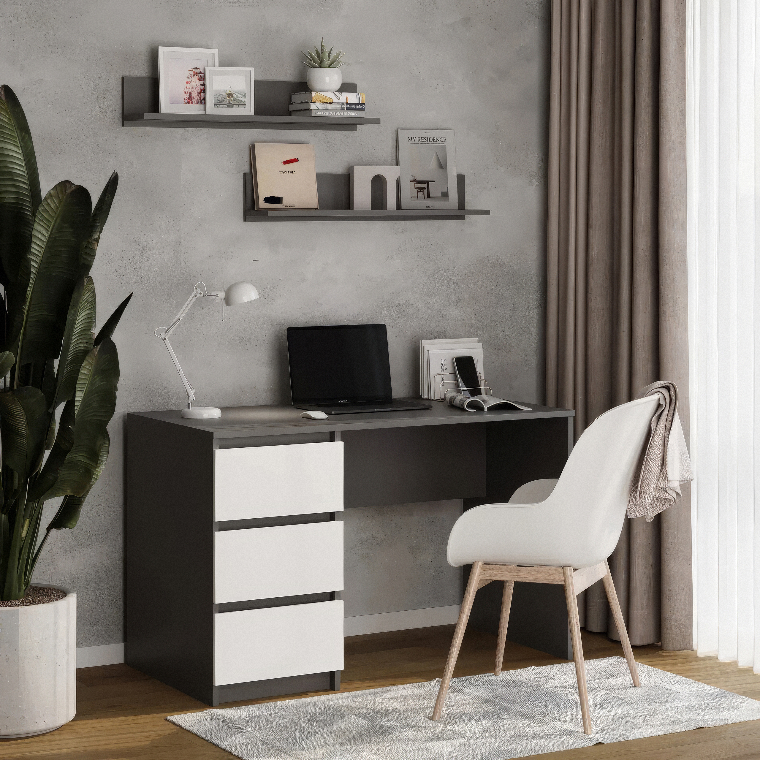 Письменный стол на 3 ящика без ручек No Brand FT-224 Left 1200х600х750 мм Антрацит-белый (12934469)