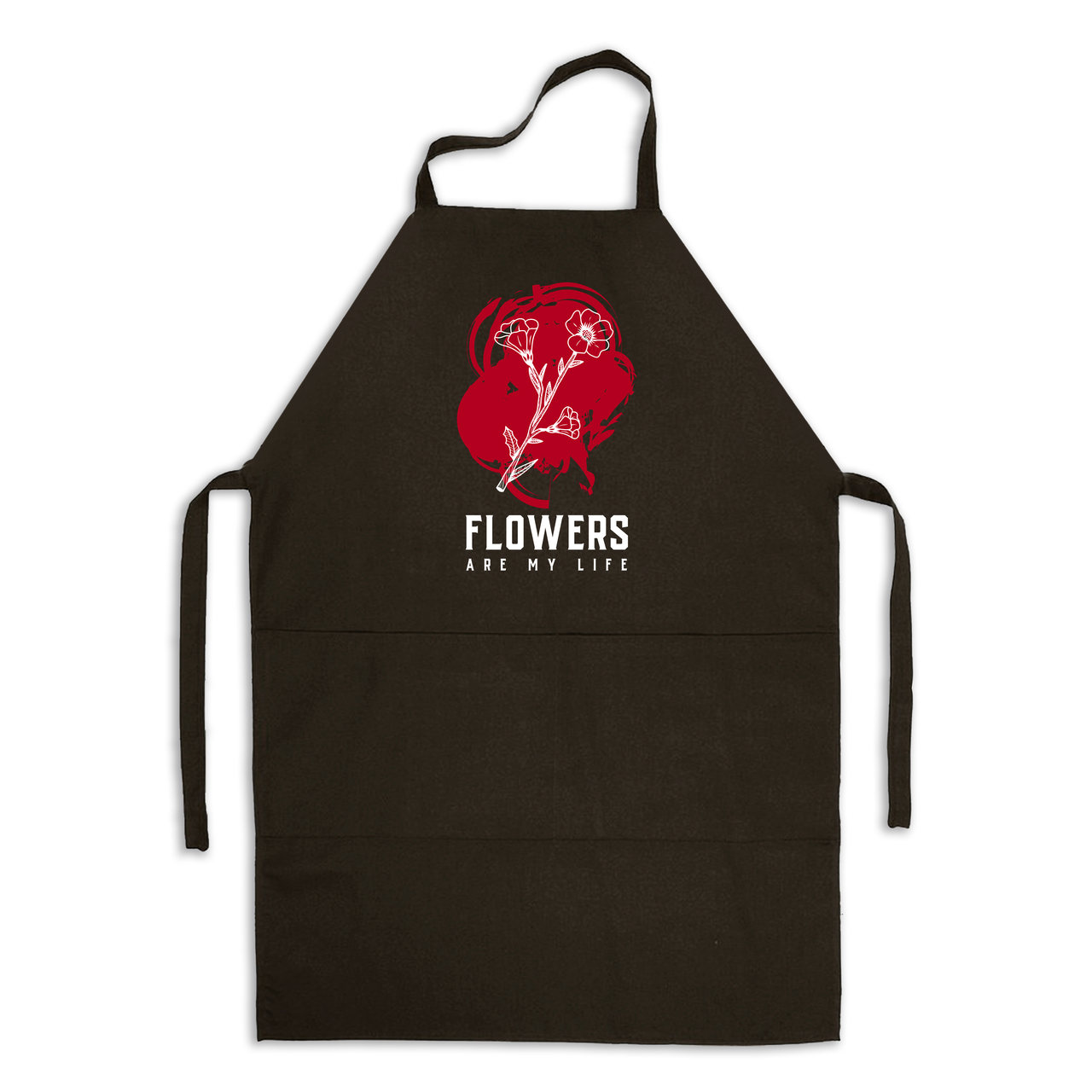 Фартух чорний кухонний з принтом для флориста Flowers Are My Life Квіти - моє життя ФА000737 Кавун 68 см