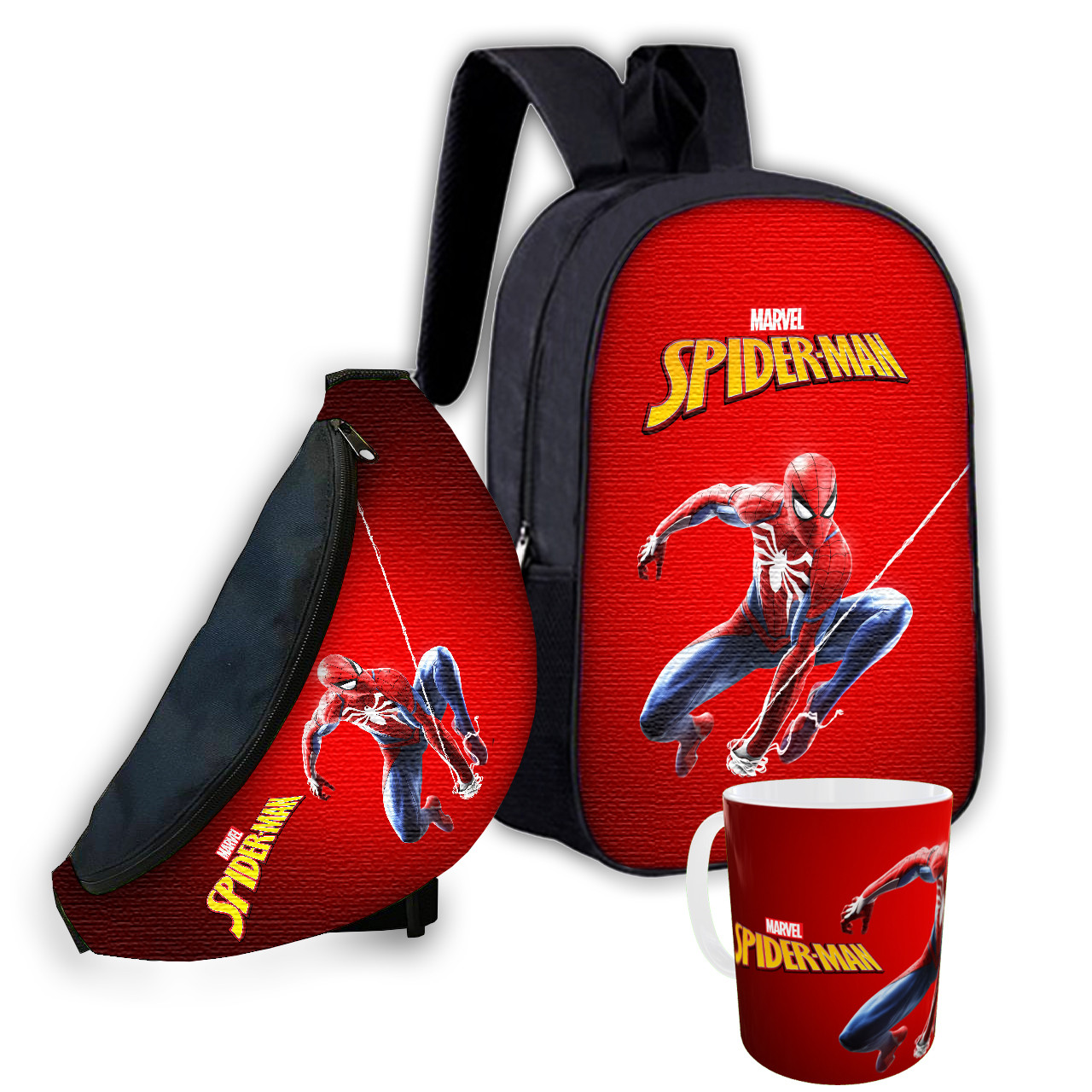 Дитячий набір Spider-Man: рюкзак, сумка-бананка, кружка 330 мл