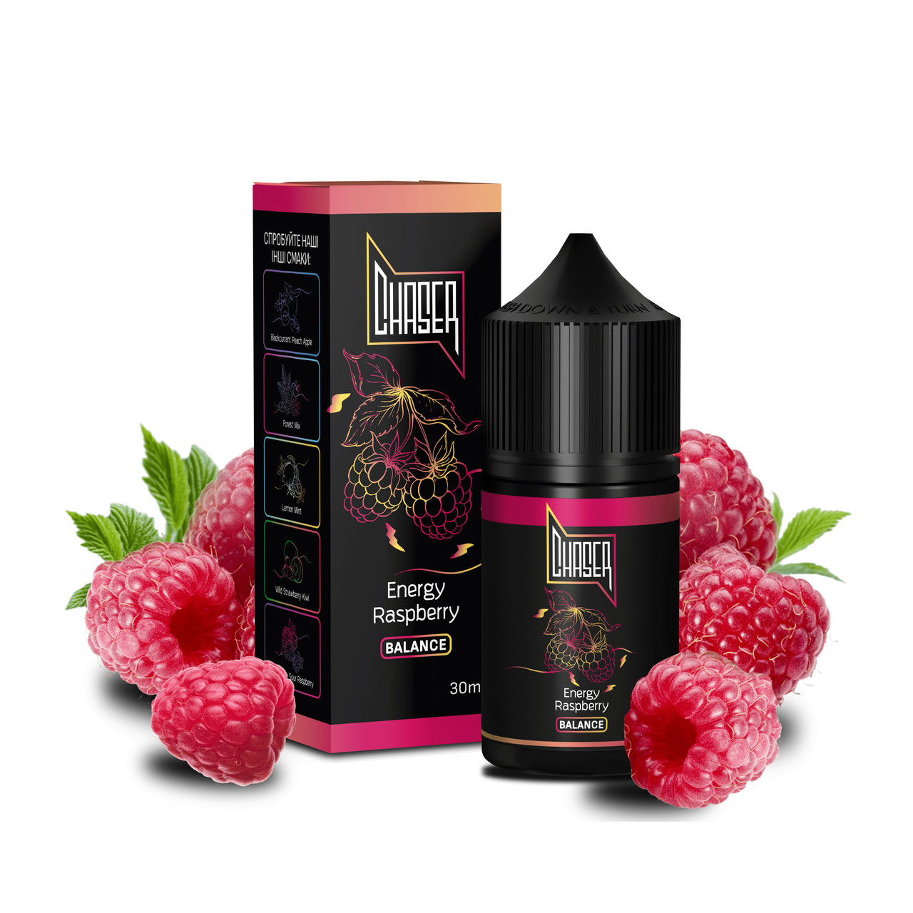 Солевая жидкость для вейпа CHASER Black Balance: ENERGY RASPBERRY 30 ml 50 mg Заряд свежести малины (15284-hbr)