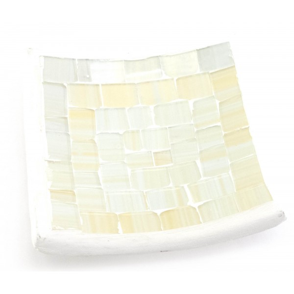 Блюдо терракотовое с мозаикой (10х10х2 см) Белое (30272A)