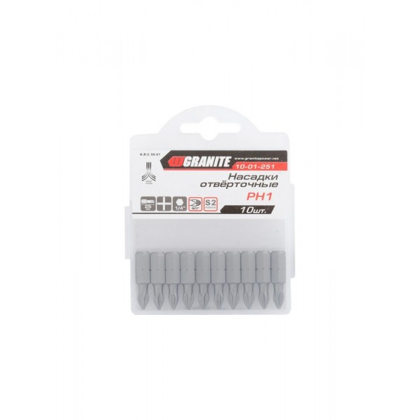 Насадки отвёрточные РН1*25 мм S2 10 шт Granite GM (10-01-251)