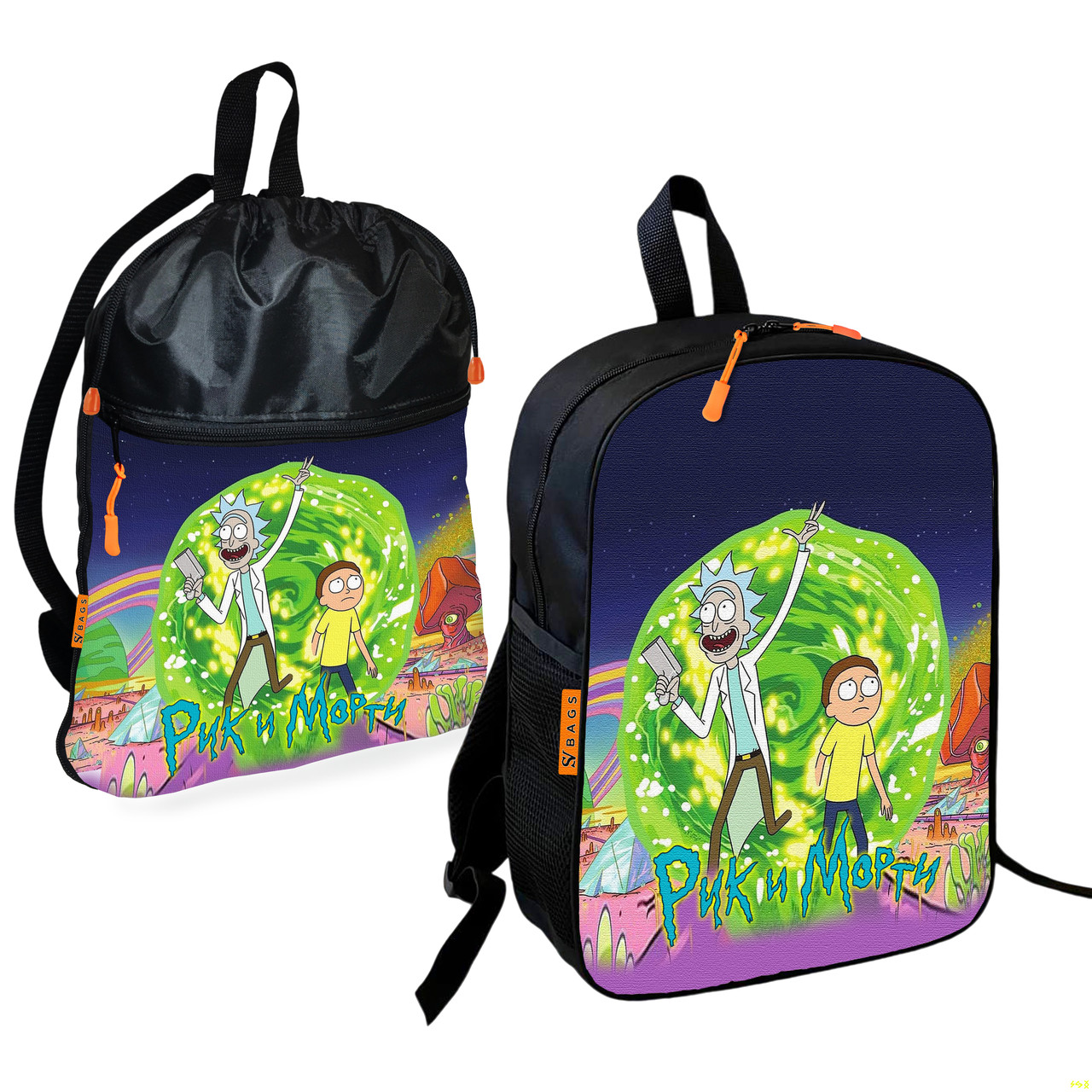 Дитячий шкільний рюкзак з сумкою для взуття Rick and Morty, 2 шт