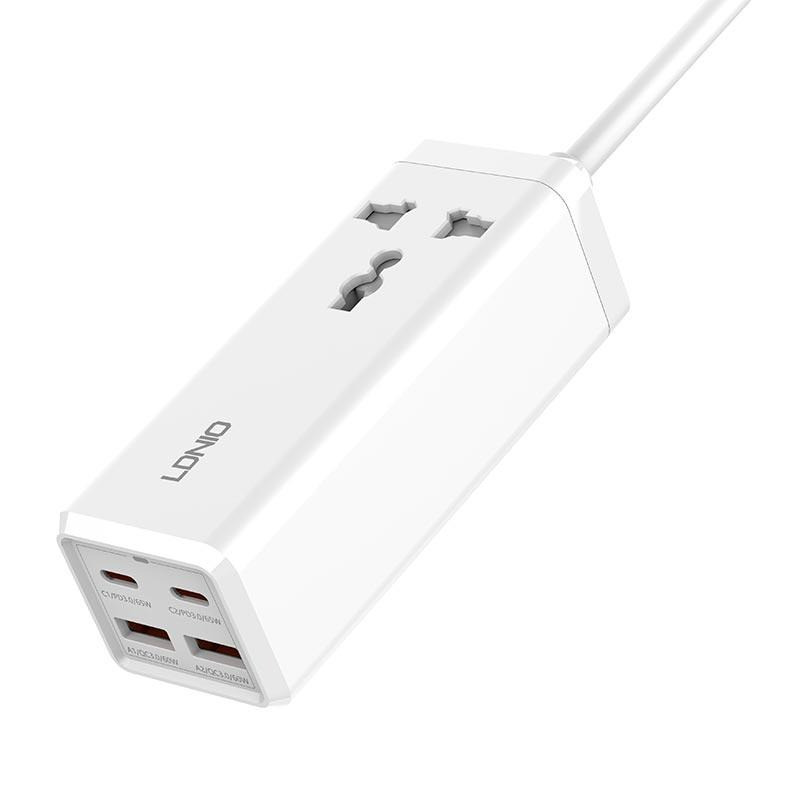 Подовжувач 2 метри 2USB + 2Type-C + 1 розетка QC Ldnio SC1418 White N