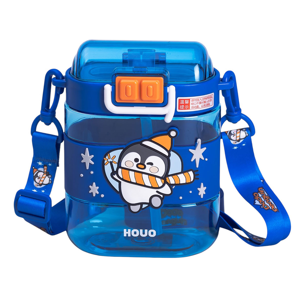 Дитяча пляшка для води Dodo Penguin 560 мл з трубочкою, синя