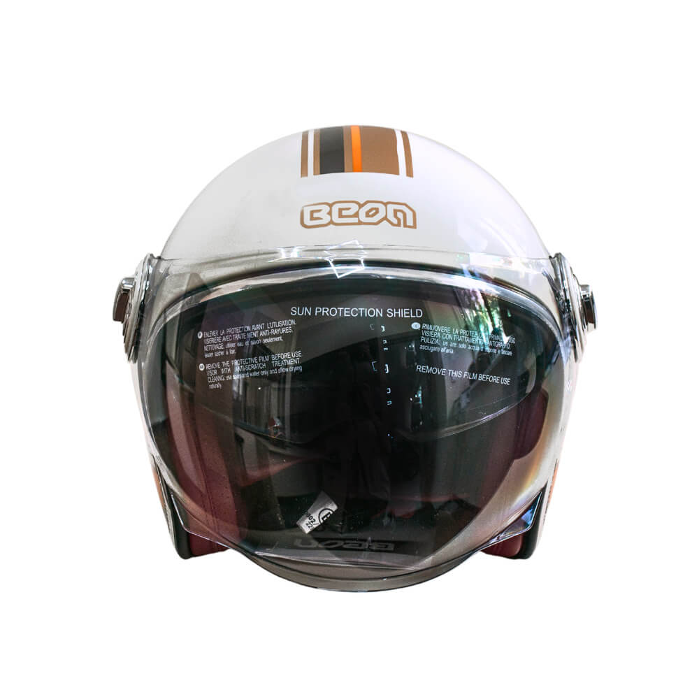 Мотошлем открытый Beon B-108A ABS 203 XXL Shiny Cream-Orange (298681)