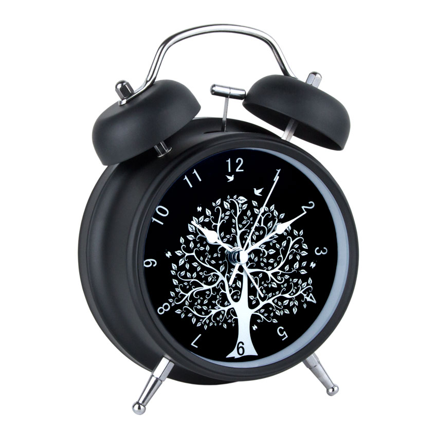 Часы настольные Clock с будильником Моен Дерево Тихий ход 16х11,7х5,5 см Чёрный Белый (16272)