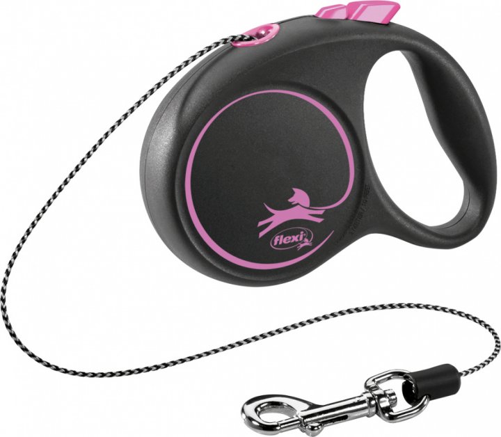 Рулетка для собак Flexi Black Design XS 3 метри, до 8 кг (рожева), повідець із тросом