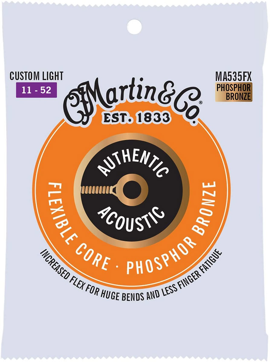 Струны для акустической гитары Martin MA535FX Flexible Core Phosphor Bronze Custom Light Authentic Acoustic Guitar Strings 11/52