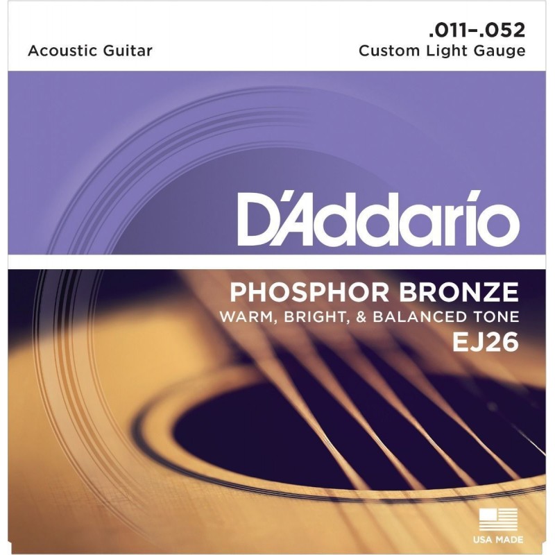 Струны для акустической гитары D'Addario EJ26 Phosphor Bronze Custom Light Acoustic Guitar Strings 11/52