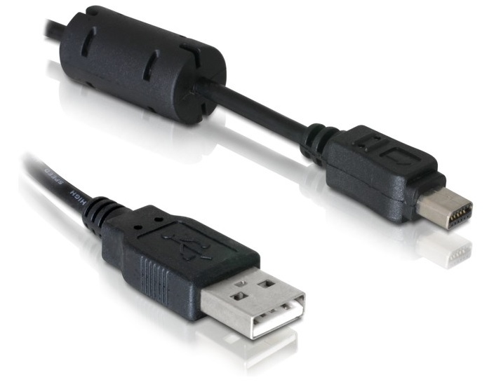 Кабель пристроїв Delock USB2.0 A-mini12p M/M 1.0m Olympus D=3.8mm Ferrite чорний (70.08.2417)